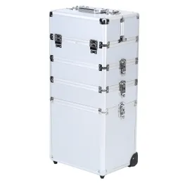 4-in-1 Rolling Makeup Case Aluminum Salon Cosmetic Train Trolley Organizer