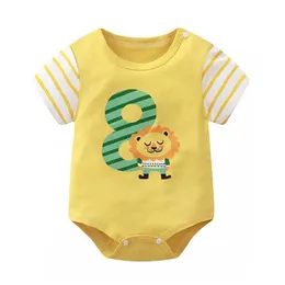 Rompers Baby Triangle Rapped Fart Jumpsuit for Neverborn Boys Summer100％Pure Cotton Cute Body Set New Crew Neckline Cartoon Printed Onesie Girl D240517