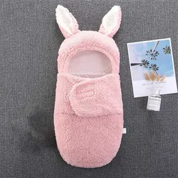 Śpiwór śpiwór 0-6m Baby Baby Cute Rabbit uszy Baby Swaddle Opakowanie ciepłe wełny dla dziecka śpiwór dziecięcy kołdra nowonarodzona koperta Y240517