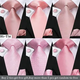 Hi-Tie Silk Mens Hochzeit Krawatte Pfirsich Rosa Solid Geschenk Krawatte für Männer Modedesign Hochwertige Hanky Cufflink Set Business Party 240517