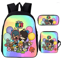 Dzieci plecak 3PCS/Set TOCA Life World 3D Print School Torby Boys Girls Cartoon Bookbag Laptop plecak z powrót do prezentów