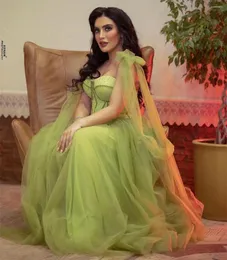 Abiti per feste Eleganti innamorati, sera verde musulmano a-line perline perline lunghezza del pavimento di tulle Abendkleid abito formale per donne