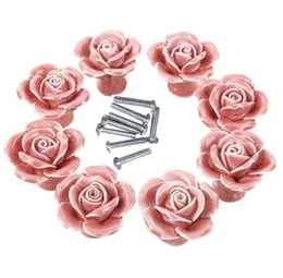 Manopole, 8pcs elegante rosa rosa s fiore in ceramica manopole per cassetti di armadio + vite6144767