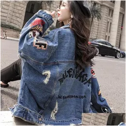 Women'S Jackets Womens Sexemara Fashion The Loose Hole Embroidery Denim Jacket Drop Delivery Apparel Clothing Outerwear Dhshf