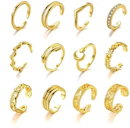 12PCS Regulowane palce u nogi dla kobiet plisowane cz łańcuch Moon Hallow Otwarty Pierścień Pierścień dla kobiet letnia biżuteria na plażę 240426