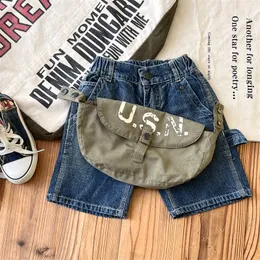 DD-Stil Kinder Halb Jeans Trendy Boys Elastic Taille Jeanshose mit Taillenbeutel Fashion Kinder lässige knielange Cowboyhose S1383