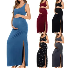 Повседневные платья женское расколотое длинное платье для беременных рюша с беременной одеждой без спины вырезана миди для женщин гость Вестидос