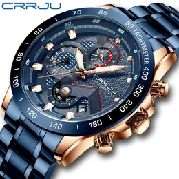 トップラグジュアリーブランドCrrju New Men Watch Fashion Sport Chronograph Male Satianless Steel Wristwatch Relogio Masculino 283f