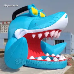 Großhandel im Freien Große aufblasbare Hai -DJ -Kabine Cartoon Sea Animal Ballon 5m Luftblaues Hai -Zelt mit Sonnenbrille für Park und Schwimmbaddekoration