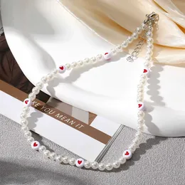 Colares de pendentes Colar de miçanga artificial Iparam y2k Adequação para mulheres, pingente de coração vermelho, amor de colar vintage de jóias da moda J240516