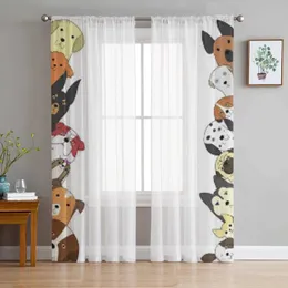 Window Treatments# Cute Dogs Tulle Curtains for Living Room Decoration Modern Veil Chiffon Curtains Bedroom Sheer Voile Y240517