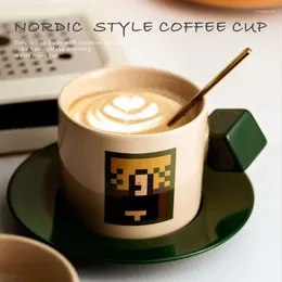 Mugs Mug Pixel Art Literary Vintage Creative Ceramic Coffee Cup Saucer Set High Value Home Water