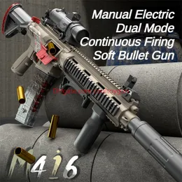DIY M416 Yumuşak Mermi Tüfek Oyuncak Tabancası Çıkarılabilir Kabuk Çıkarılmış Launcher Otomatik Manuel Çift Mod Kapsamı Açık CS PUBG Oyun Prop Hediyeleri Erkekler İçin Sürekli Ateşleme