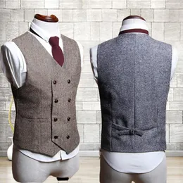 2020 Country Style Wedding Groom Vests Wool HerringBone Tweed Vests Groomsmen Vest Mens Suit Väst Prom Blazers Waistcoat Plus Size 316U