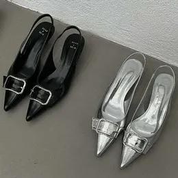 Fashion 324 Низкие насосы слайды Хил, дамы заостренные носки черные женские сандалии неглубокие металлические пряжки женские туфли на каблуках 240223 Ed Ss Ed 20 D E6C1