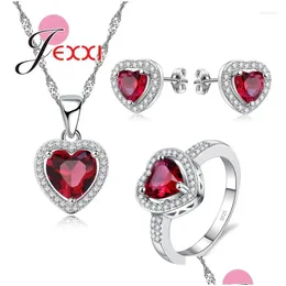 Brincos de colar de colar de colar elegante coração vermelho cúbico zircão de cristal no casamento para mulheres anéis de garanhão acessório entrega de jóias conjunto de jóias dhyec