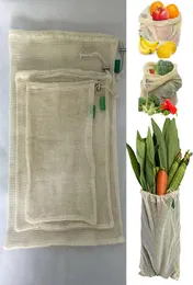 3pcsset wiederverwendbares Baumwoll -Mesh -Lebensmitteleinkauf produzieren Taschen Gemüse Obst frische Taschen Hand Totes Home Storage Budget String Ba2848151