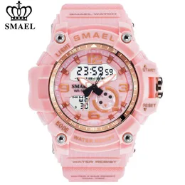 SMAEL Frauen Sport Digital Watch Electronic Quartz Dual Core Display LED wasserdichte Uhren Freizeitstudenten Armbanduhr Girl Clock 201204 2564
