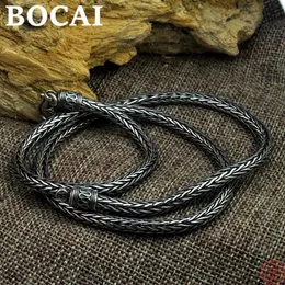 BOCAI S925 Pure Silver Necklace Womens 4mm 5mm Rope Whip Chain Pure Gold Jewelry Free Delivery 240513