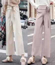 Jesienne i zimowe spodnie nogawkowe wysokie talia w stylu vintage spodnie kobiety wełniane spodnie damskie swobodny moda hohe taille panie brychsy7831457883