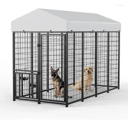 Hundkläder stora kennel utomhus husdjurspennor hundar driver hölje djur hutch metall coop staket med takskydd (8'l x 4'W 5.6'h)