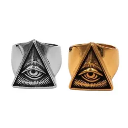 Anelli di banda Illuminati Pyramid Eye Gioielli in acciaio senza riccio d'oro in argento Gold Freemason Biker Rhowolesle SWR0826 J240516