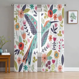 Window Treatments# Birds Flowers Leaves Fill Sheer Curtain for Living Room Hall Wall Dress Up Home Window Supplies Pop Print Tulle Curtains Y240517