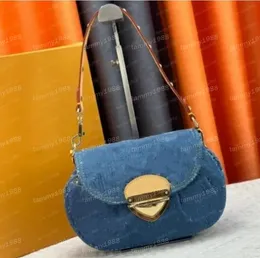 M46829 Denim Sunsetshoulder-Taschen Explosion Explosion Damen Sunsetm46829 Blue Front Lock House's Tuck Lock Cross-Body Cowhide Lederverkleidung in flacher Tasche Flachtasche