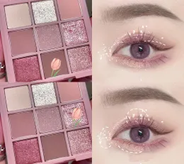 New Nine-color Eyeshadow Palette Rose Pink Color Pearly Matte Glitter Eyeshadow Pallete Shiny Eye Shadow Eye Pigments