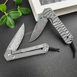 2024 Chris Reeve Damascus Folding Knife TC4 in lega di titanio manetta eccellente tattica di sopravvivenza tattica tascabile tascabile esterna di difesa portatile campeggio 15535 535 533 Strumento EDC