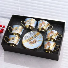Highgrade Tracing Gold Coffee Cup och Saucer Set teperamik för 6 personer Espresso 240508
