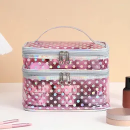 Cosmetic Bags Polka Dot Transparent PVC Double Layer Makeup Bag Multi-functional Portable Waterproof Case Large Capacity Travel Storage