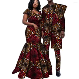 Ethnische Kleidung afrikanische Kleidung für Paar Frauen Lange Maxikleider und Männerhosen Anzüge Set Print Baumwolloutfits Hochzeitsfeier Wyq556