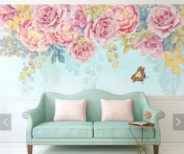 Bakgrundsbilder 3D akvarell Floral Bakgrund Kids Papel Adhesivo Decorativo Para Muebles Papier Peint Mural Rouleau Flower Wall Papers