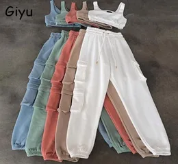 Giyu 2 peças Conjunto de mulheres 2021 Autumn Casual Sport Set Crop calça Top Pants Clothing Louse de duas peças Pontas brancas Mulhers7334177