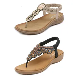 2024 Bohemian Sandals Frauen Hausschuhe Keil Gladiator Sandalen Damen Elastizier Strandschuhe String Perlen Farbe11 Gai-552