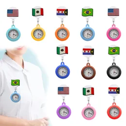 Wristwatches National Flag Clip Clip Pocket Watches Nurse Watch Brooch Fob مع اليد المستعملة القابلة للسحب على مدار الساعة الرقمية دبوس على Drop Drop Oth2y