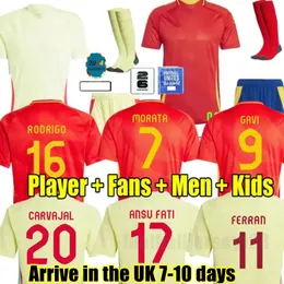 Spains Soccer Jerseys 2024 Euro Cup Pedri Lamine Yamal Pino Merino Rodrigo Sergio M.Sensio Ferran Men Kids и Hermoso Redondo Caldentey 23 24 футбольная рубашка