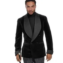 Velvet Groom Tuxedos Black Men Wedding Tuxedos Double-Breasted Popular Men Blazer Party Suit Custom Madejacket Pants 272e
