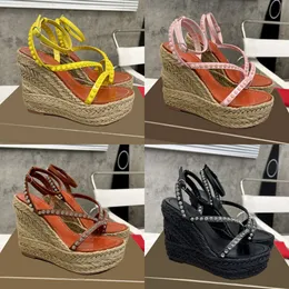 Designer Woman Wedge Sandals Open Toe Platform Shoesfashion Straw Botty Bombas Ladies com Box 564