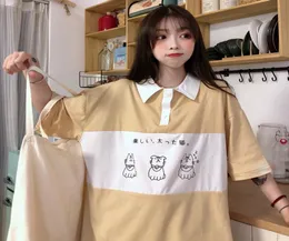 2020 Women039S tshirts toppar japanska kawaii ulzzang lazy college katt tryck lös tshirt kvinnliga koreanska hajuku kläder för wo8338325