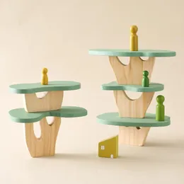 Montessori trä trädblockleksaker för barn prydnadsdekoration baby stapling 3d leksak träblock staplare balansering spel 240510