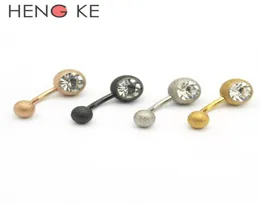 Kristallklarer Edelstein Bauchbars Gefrierter Nabel Ringe Banane Banane gebogene Mode Körper Piercing Schmuck Titan Plattierung Gold Rose1477631