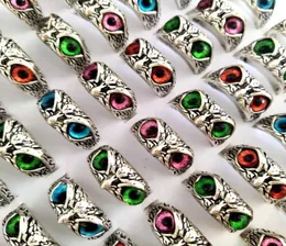 30pcslot New Retro Cute Men and Women Charm Punk Owl Ring Vintage MultiColor Eyes Creative Jewelry Party Gift Favor2772132