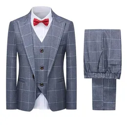 Abiti per ragazzi Slimt grigio set di abiti a quadri grigio per bambini pantaloni blazer pantaloni arco blachtie figlio di compleanno per matrimoni costume per prestazioni y240516