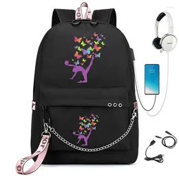 Backpack Girls 'School Bag Schmetterling Tanzmädchen Print Teenager -Taschen süßer Kawaii Dudelsack für Grundschüler USB -Büchertasche