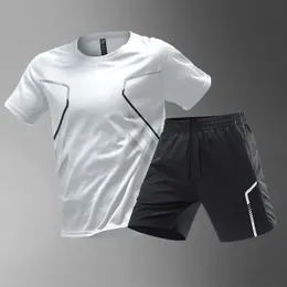 Summer Ice Silk Sports Men Sets Szybki oddychający oddychający na siłownia Ubranie Banki Basketball Training Short Rleeve Shorts Suit 240517