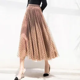 スカートは女性のハラジュクポイントA-Line Yarn Maxi Skirt High WAIST MUTI-LAYER PATCHWORK TULLE RUFFLE DROSE