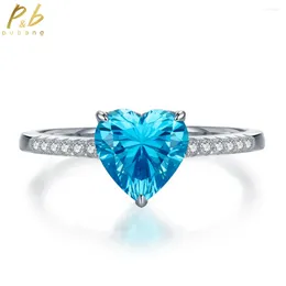 Pierścienie klastra pubang drobna biżuteria prawdziwa 925 Srebrne serce Sapphire Blue Gem stworzył pierścionek z diamentem Moissanit for Women Dift Drezka