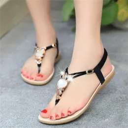 Hip Summer Sandal Black Flip Flops For Women Bohemian Owl Beaded Flat Sandals Women's Pinch Toe Heels Beach Shoes 240228